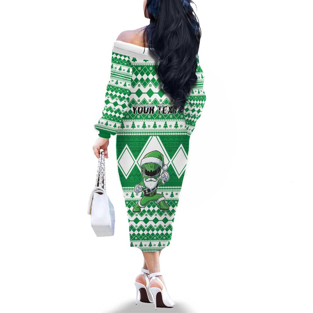 Personalized Power Green Ranger Santa Claus Family Matching Off The Shoulder Long Sleeve Dress and Hawaiian Shirt Funny Christmas - Wonder Print Shop