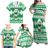 Personalized Power Green Ranger Santa Claus Family Matching Off Shoulder Maxi Dress and Hawaiian Shirt Funny Christmas - Wonder Print Shop