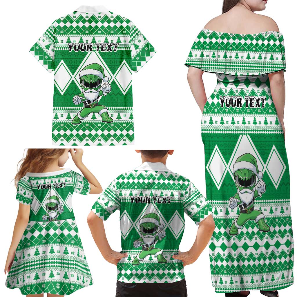 Personalized Power Green Ranger Santa Claus Family Matching Off Shoulder Maxi Dress and Hawaiian Shirt Funny Christmas - Wonder Print Shop