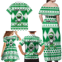 Personalized Power Green Ranger Santa Claus Family Matching Off Shoulder Maxi Dress and Hawaiian Shirt Funny Christmas - Wonder Print Shop