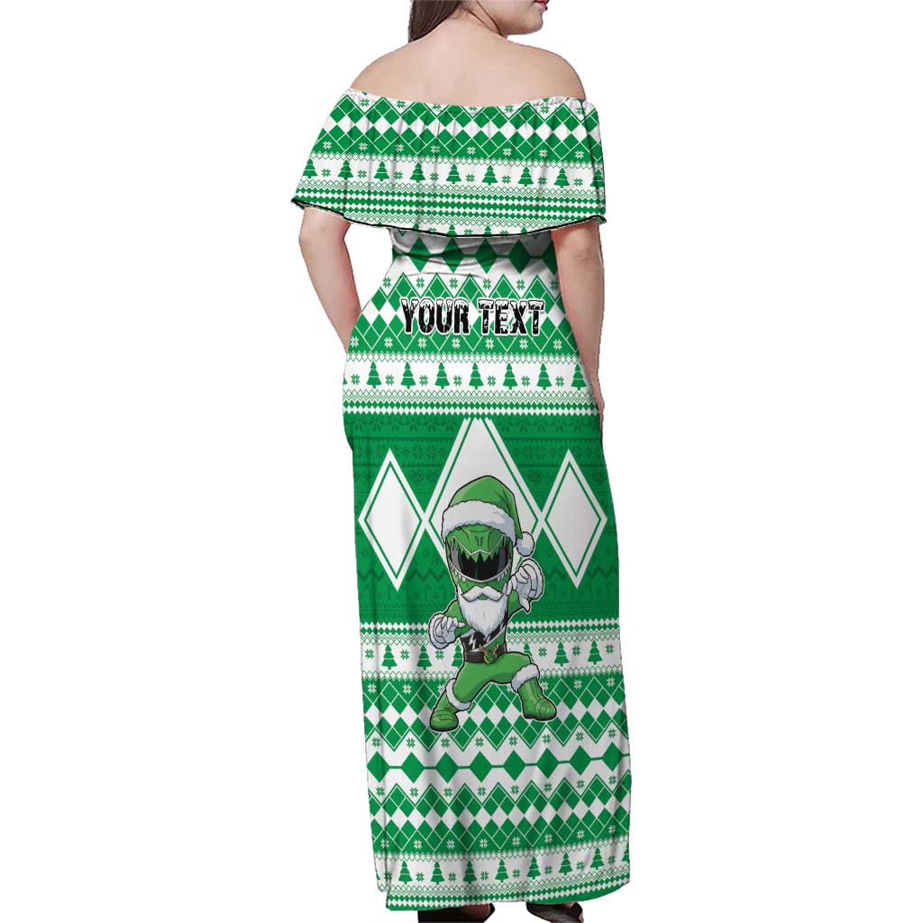 Personalized Power Green Ranger Santa Claus Family Matching Off Shoulder Maxi Dress and Hawaiian Shirt Funny Christmas - Wonder Print Shop