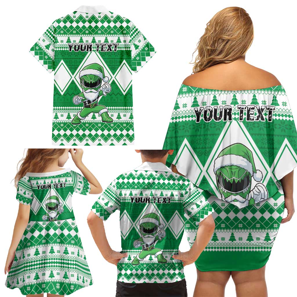 Personalized Power Green Ranger Santa Claus Family Matching Off Shoulder Short Dress and Hawaiian Shirt Funny Christmas - Wonder Print Shop