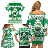 Personalized Power Green Ranger Santa Claus Family Matching Off Shoulder Short Dress and Hawaiian Shirt Funny Christmas - Wonder Print Shop