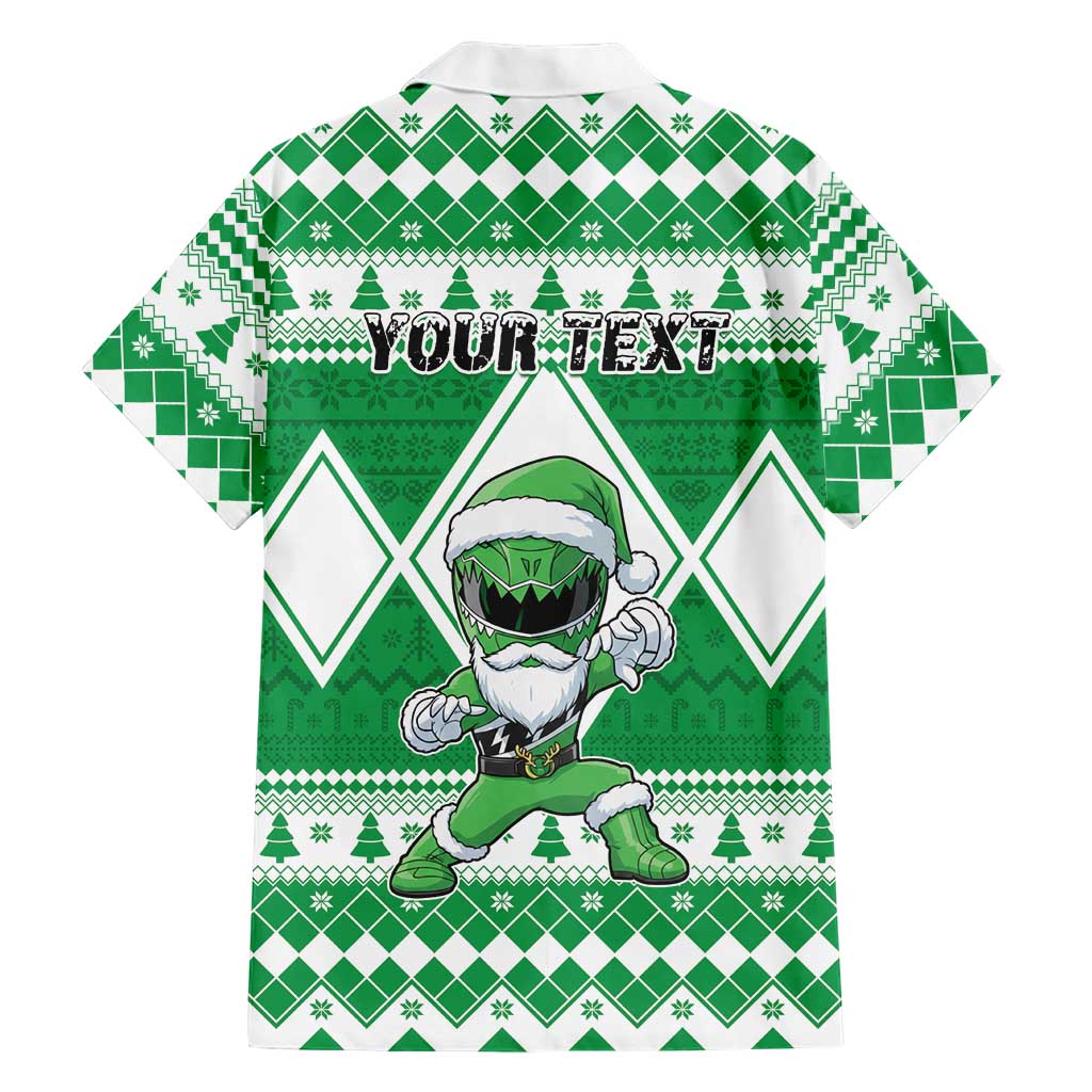Personalized Power Green Ranger Santa Claus Family Matching Off Shoulder Short Dress and Hawaiian Shirt Funny Christmas - Wonder Print Shop