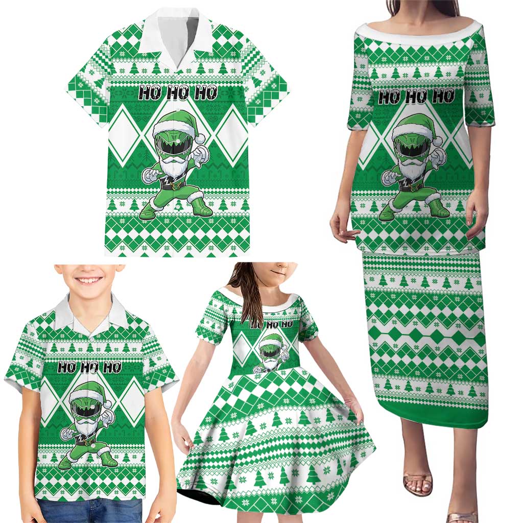 Personalized Power Green Ranger Santa Claus Family Matching Puletasi and Hawaiian Shirt Funny Christmas - Wonder Print Shop