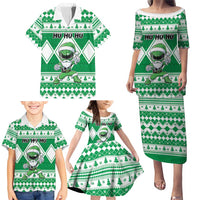 Personalized Power Green Ranger Santa Claus Family Matching Puletasi and Hawaiian Shirt Funny Christmas - Wonder Print Shop