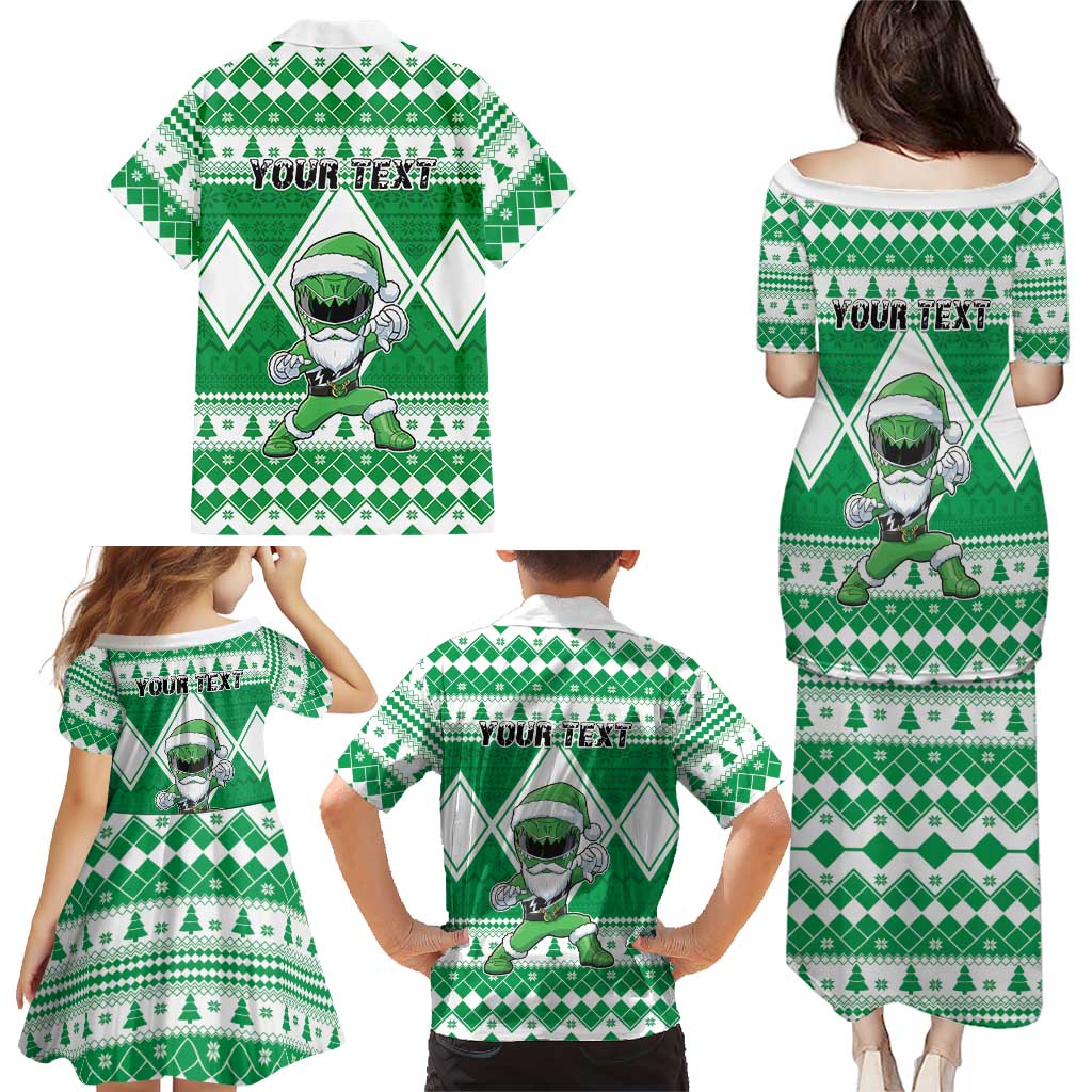 Personalized Power Green Ranger Santa Claus Family Matching Puletasi and Hawaiian Shirt Funny Christmas - Wonder Print Shop