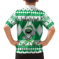 Personalized Power Green Ranger Santa Claus Family Matching Short Sleeve Bodycon Dress and Hawaiian Shirt Funny Christmas - Wonder Print Shop