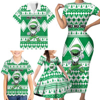 Personalized Power Green Ranger Santa Claus Family Matching Short Sleeve Bodycon Dress and Hawaiian Shirt Funny Christmas - Wonder Print Shop