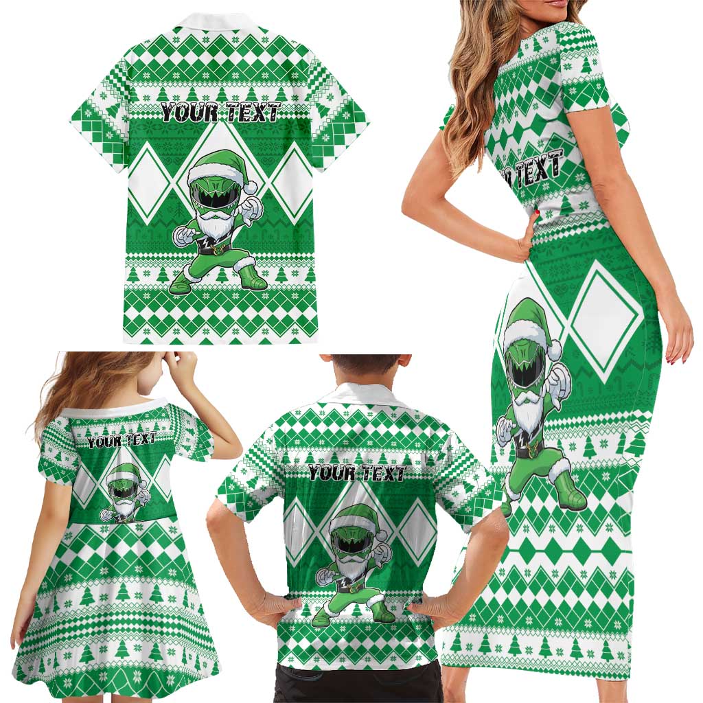 Personalized Power Green Ranger Santa Claus Family Matching Short Sleeve Bodycon Dress and Hawaiian Shirt Funny Christmas - Wonder Print Shop