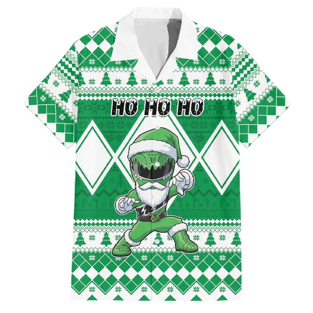 Personalized Power Green Ranger Santa Claus Family Matching Short Sleeve Bodycon Dress and Hawaiian Shirt Funny Christmas - Wonder Print Shop