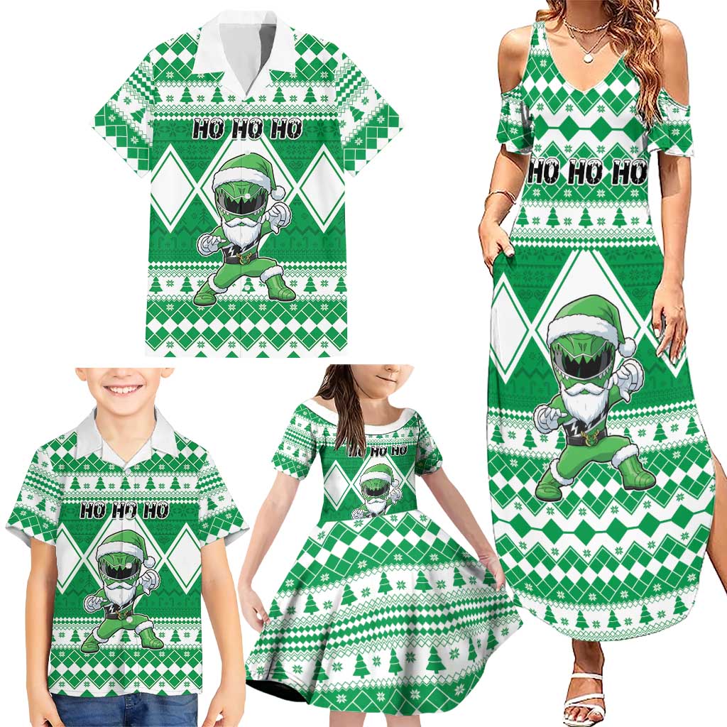 Personalized Power Green Ranger Santa Claus Family Matching Summer Maxi Dress and Hawaiian Shirt Funny Christmas - Wonder Print Shop