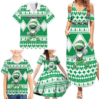 Personalized Power Green Ranger Santa Claus Family Matching Summer Maxi Dress and Hawaiian Shirt Funny Christmas - Wonder Print Shop