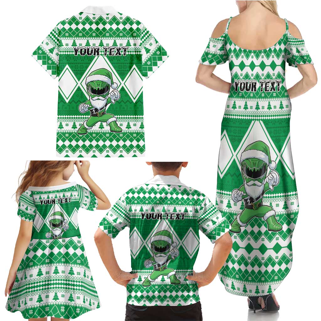 Personalized Power Green Ranger Santa Claus Family Matching Summer Maxi Dress and Hawaiian Shirt Funny Christmas - Wonder Print Shop