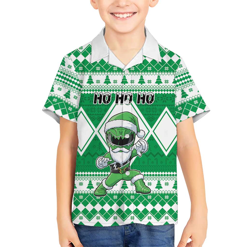 Personalized Power Green Ranger Santa Claus Family Matching Summer Maxi Dress and Hawaiian Shirt Funny Christmas - Wonder Print Shop