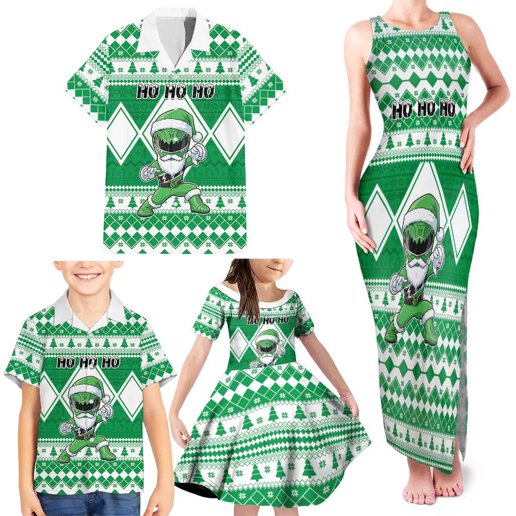 Personalized Power Green Ranger Santa Claus Family Matching Tank Maxi Dress and Hawaiian Shirt Funny Christmas - Wonder Print Shop