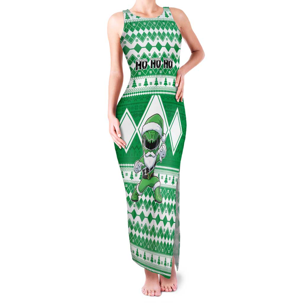 Personalized Power Green Ranger Santa Claus Family Matching Tank Maxi Dress and Hawaiian Shirt Funny Christmas - Wonder Print Shop