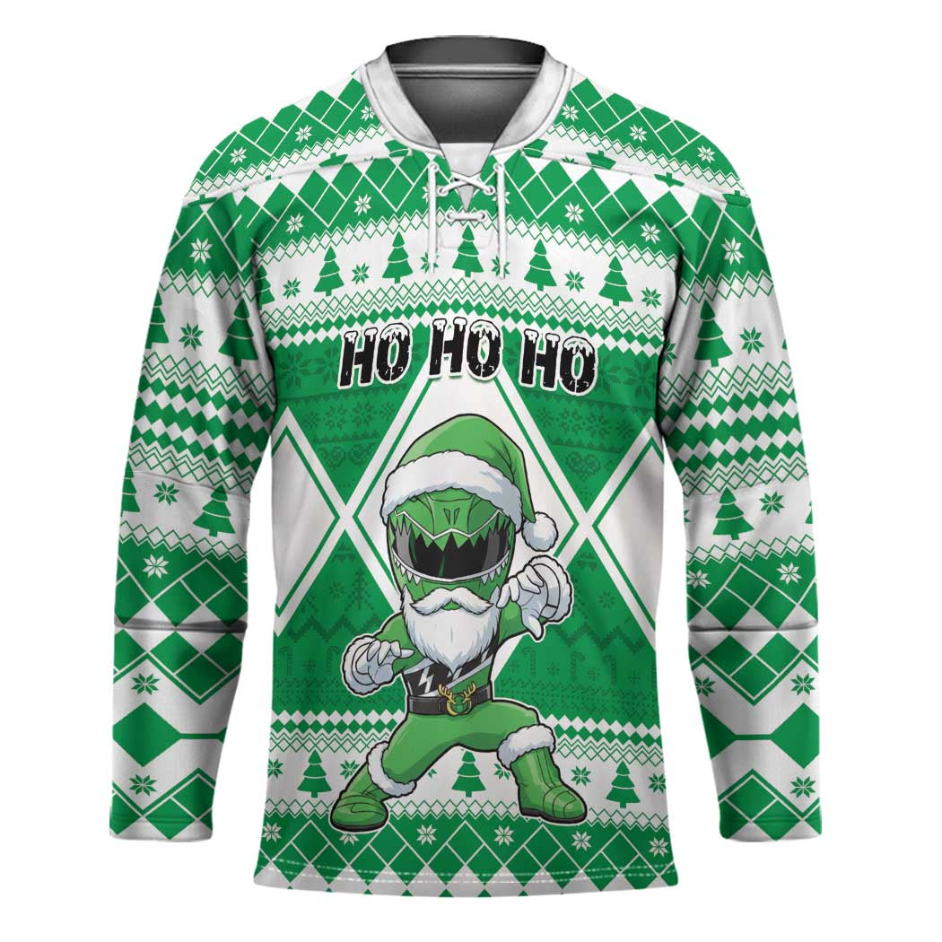 Personalized Power Green Ranger Santa Claus Hockey Jersey Funny Christmas - Wonder Print Shop