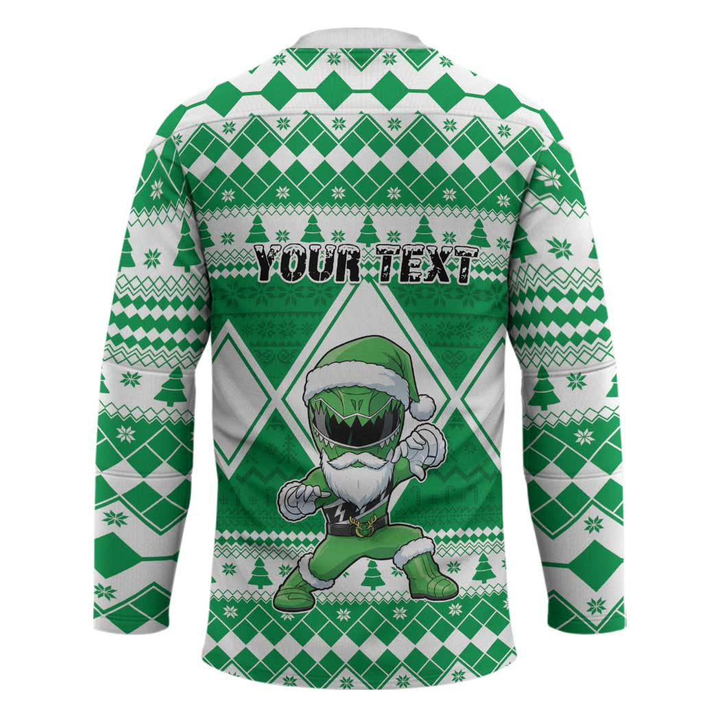 Personalized Power Green Ranger Santa Claus Hockey Jersey Funny Christmas - Wonder Print Shop