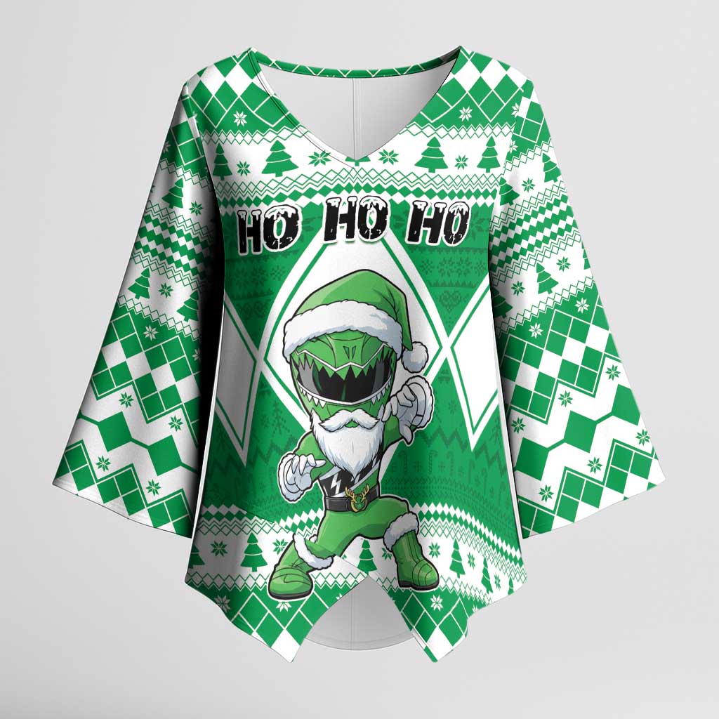 Personalized Power Green Ranger Santa Claus Kimono Sleeve Blouse Funny Christmas - Wonder Print Shop