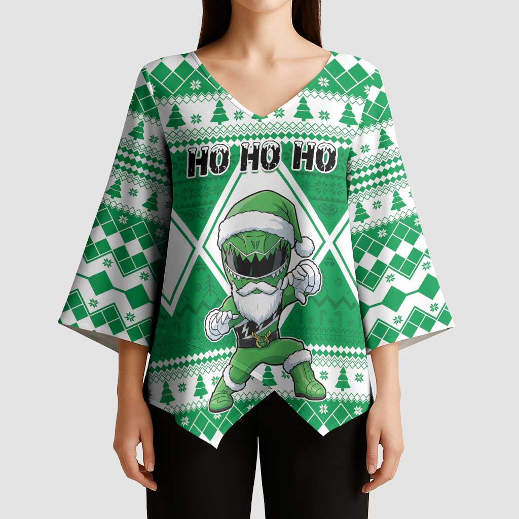Personalized Power Green Ranger Santa Claus Kimono Sleeve Blouse Funny Christmas - Wonder Print Shop