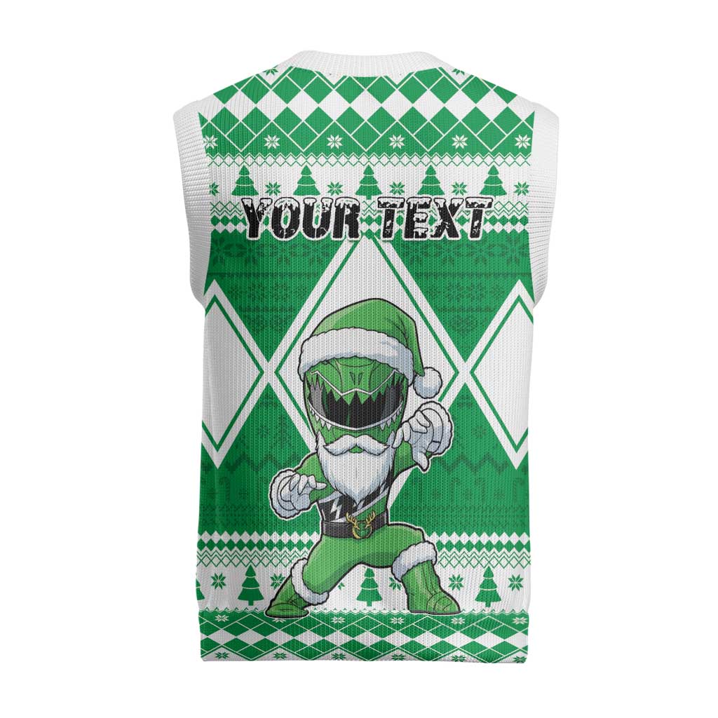 Power Green Ranger Santa Claus Christmas Knitted V-Neck Vest Funny Christmas - Wonder Print Shop