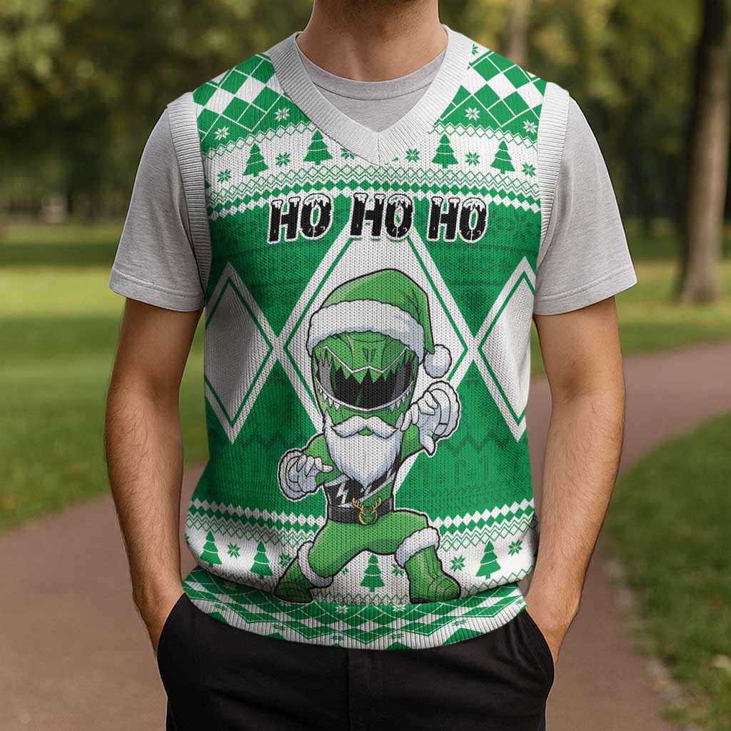 Power Green Ranger Santa Claus Christmas Knitted V-Neck Vest Funny Christmas - Wonder Print Shop