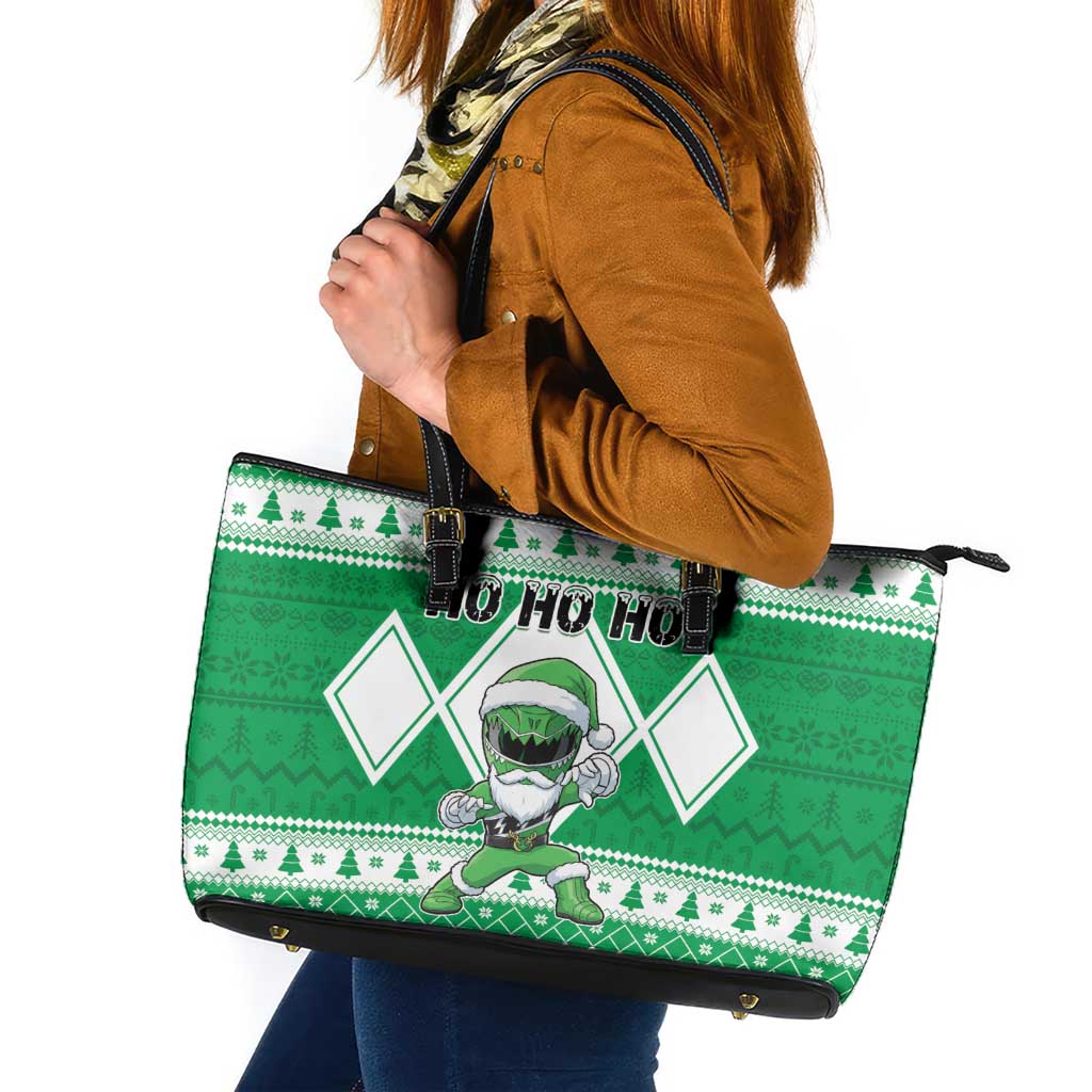 Power Green Ranger Santa Claus Leather Tote Bag Funny Christmas - Wonder Print Shop