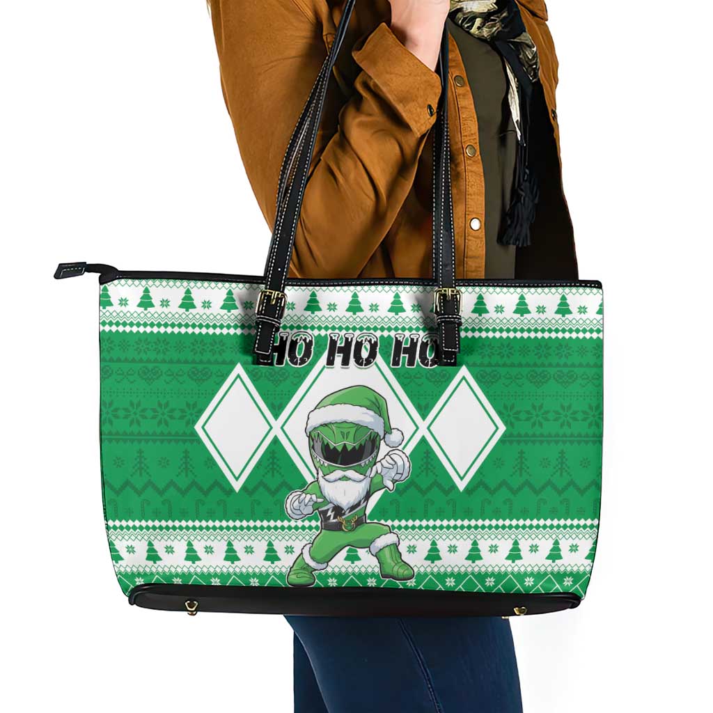Power Green Ranger Santa Claus Leather Tote Bag Funny Christmas - Wonder Print Shop