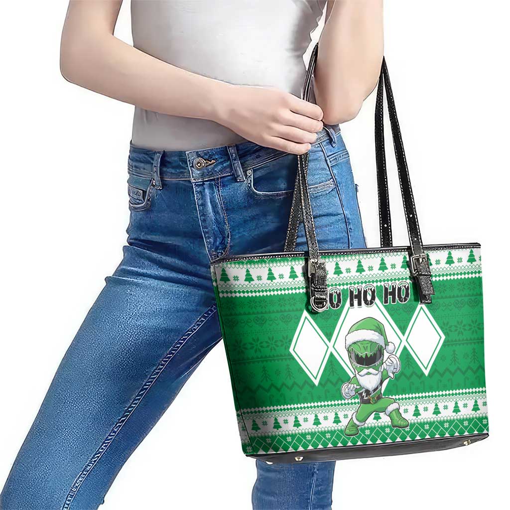 Power Green Ranger Santa Claus Leather Tote Bag Funny Christmas - Wonder Print Shop