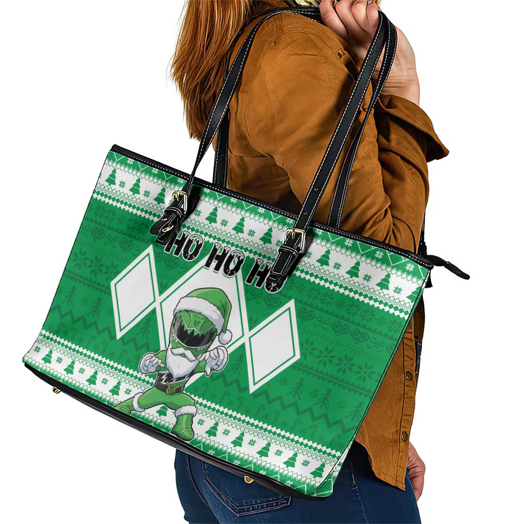 Power Green Ranger Santa Claus Leather Tote Bag Funny Christmas - Wonder Print Shop