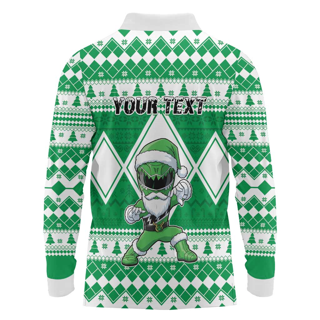 Personalized Power Green Ranger Santa Claus Long Sleeve Polo Shirt Funny Christmas - Wonder Print Shop