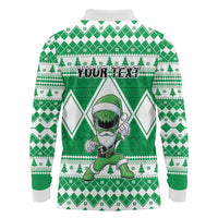 Personalized Power Green Ranger Santa Claus Long Sleeve Polo Shirt Funny Christmas - Wonder Print Shop