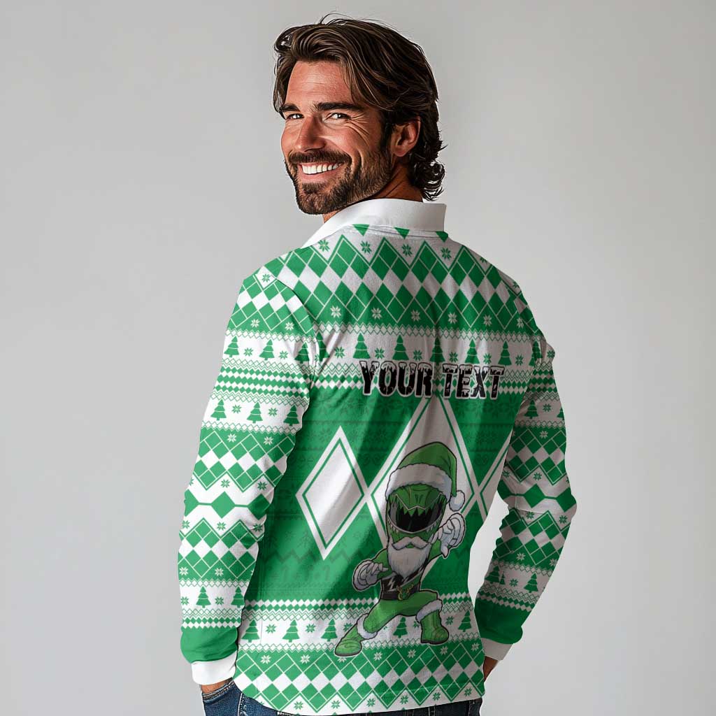 Personalized Power Green Ranger Santa Claus Long Sleeve Polo Shirt Funny Christmas - Wonder Print Shop