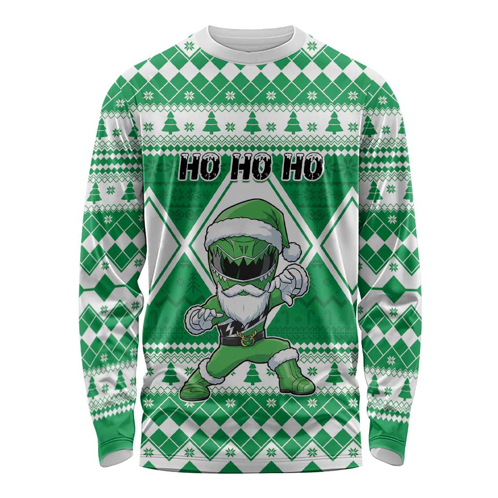 Personalized Power Green Ranger Santa Claus Long Sleeve Shirt Funny Christmas - Wonder Print Shop