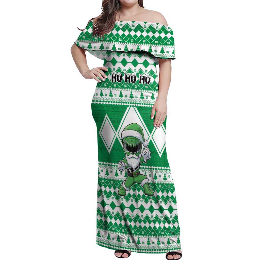 Personalized Power Green Ranger Santa Claus Off Shoulder Maxi Dress Funny Christmas - Wonder Print Shop