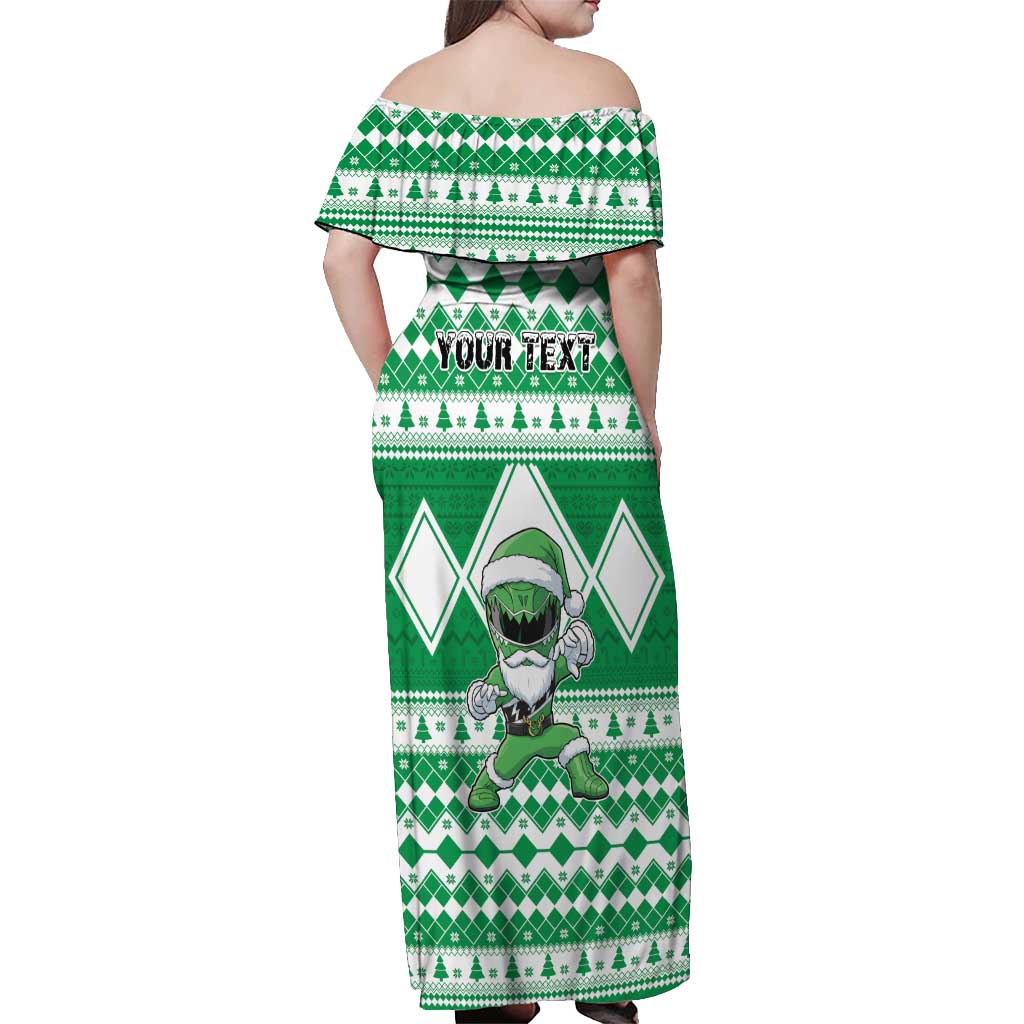 Personalized Power Green Ranger Santa Claus Off Shoulder Maxi Dress Funny Christmas - Wonder Print Shop