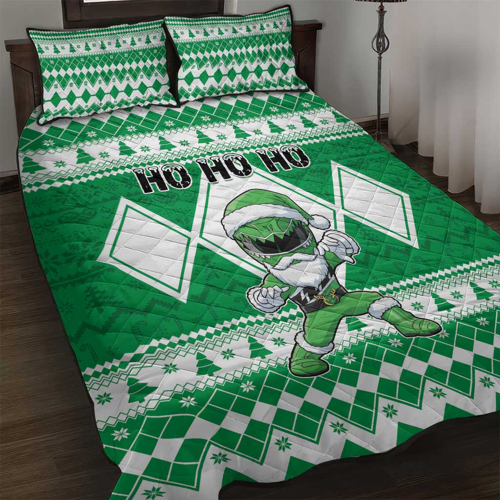 Power Green Ranger Santa Claus Quilt Bed Set Funny Christmas - Wonder Print Shop
