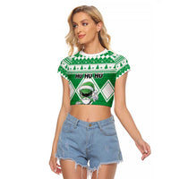 Personalized Power Green Ranger Santa Claus Raglan Cropped T Shirt Funny Christmas - Wonder Print Shop