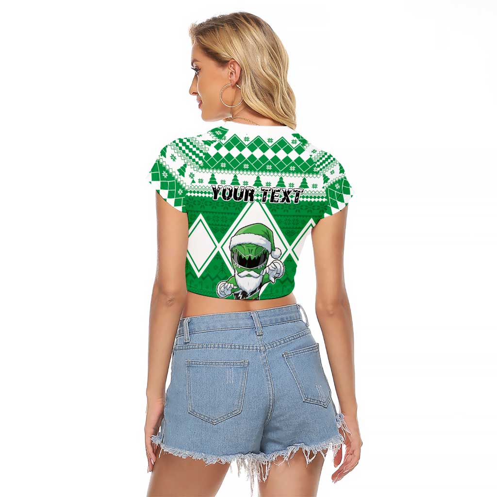 Personalized Power Green Ranger Santa Claus Raglan Cropped T Shirt Funny Christmas - Wonder Print Shop