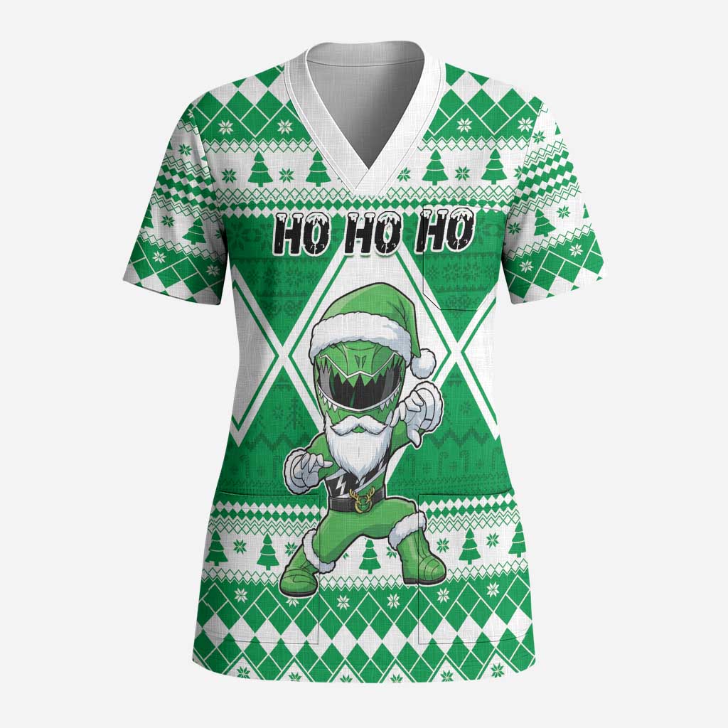 Personalized Power Green Ranger Santa Claus Scrub Top Funny Christmas - Wonder Print Shop