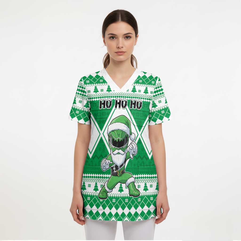 Personalized Power Green Ranger Santa Claus Scrub Top Funny Christmas - Wonder Print Shop