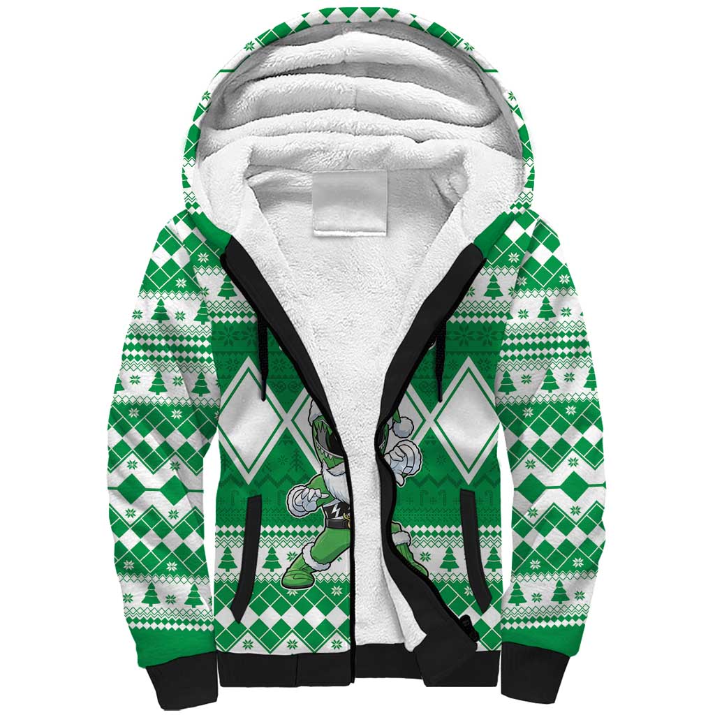 Personalized Power Green Ranger Santa Claus Sherpa Hoodie Funny Christmas - Wonder Print Shop
