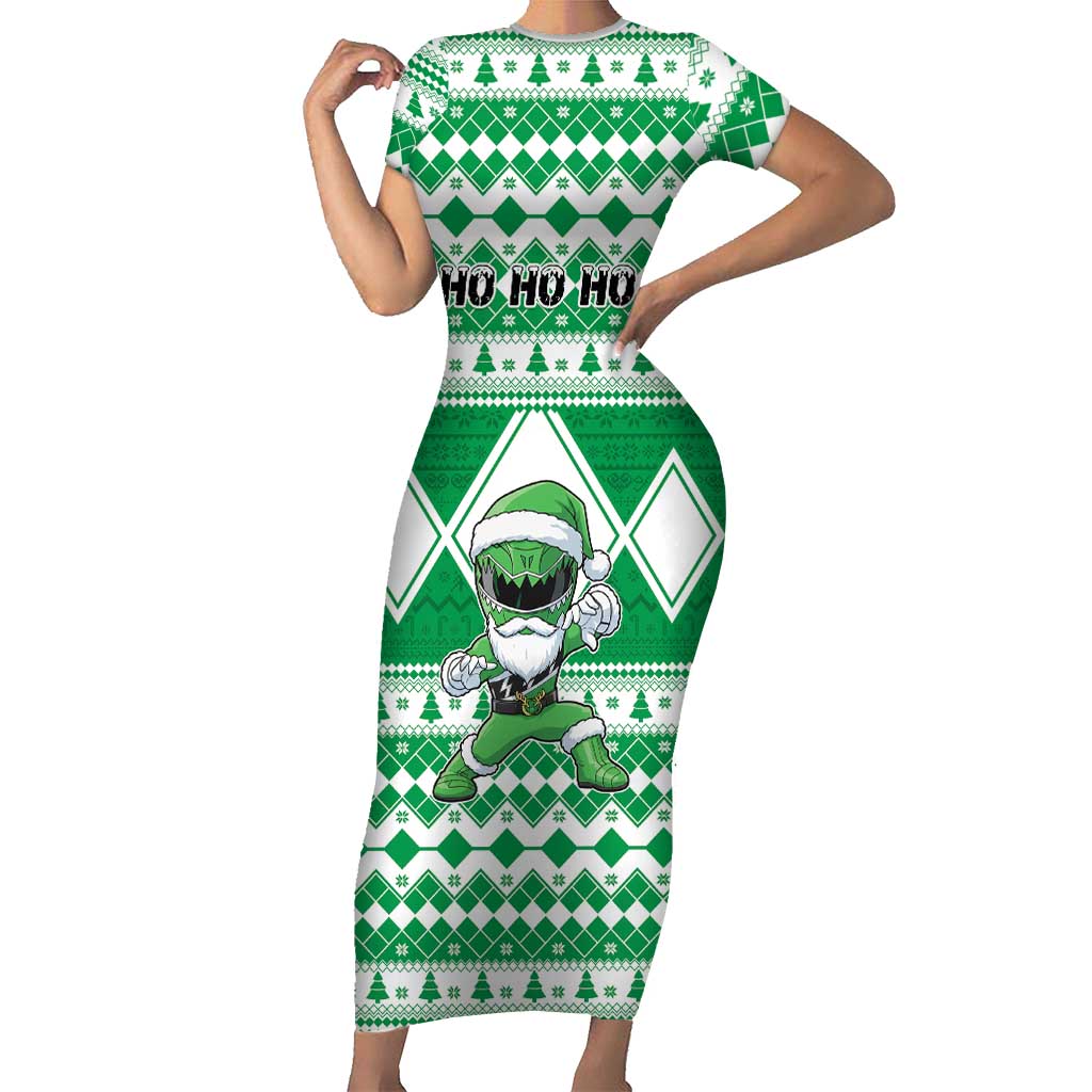 Personalized Power Green Ranger Santa Claus Short Sleeve Bodycon Dress Funny Christmas - Wonder Print Shop
