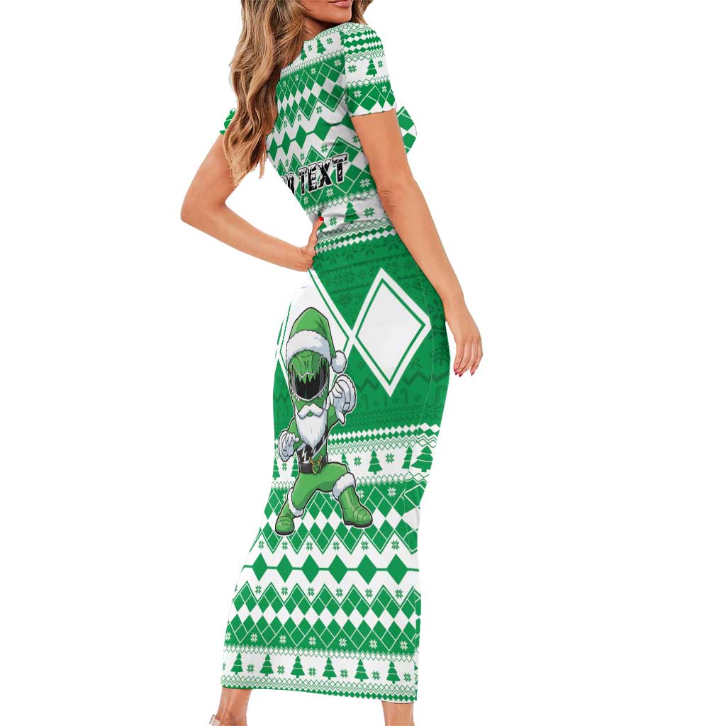 Personalized Power Green Ranger Santa Claus Short Sleeve Bodycon Dress Funny Christmas - Wonder Print Shop