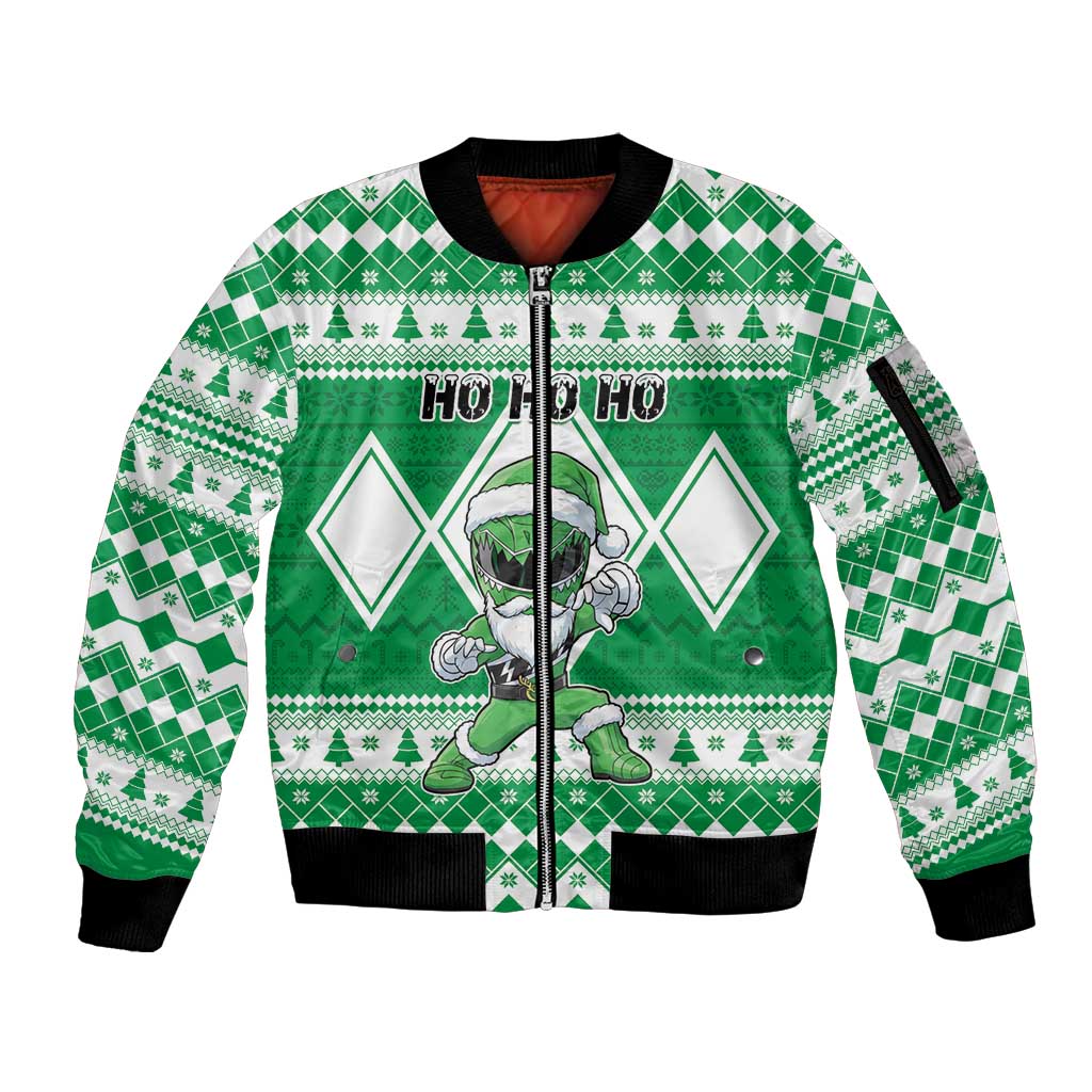 Personalized Power Green Ranger Santa Claus Sleeve Zip Bomber Jacket Funny Christmas - Wonder Print Shop