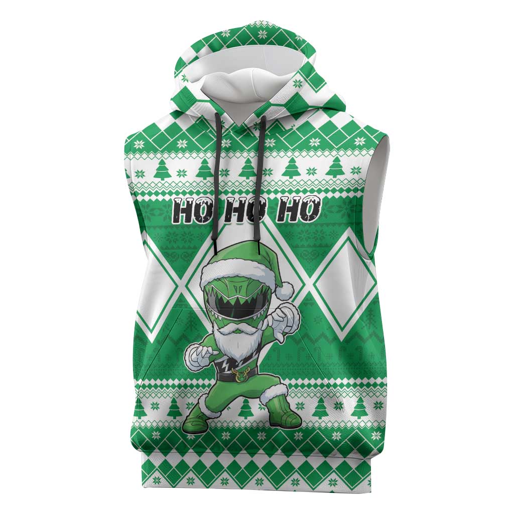 Personalized Power Green Ranger Santa Claus Sleeveless Hoodie Funny Christmas - Wonder Print Shop
