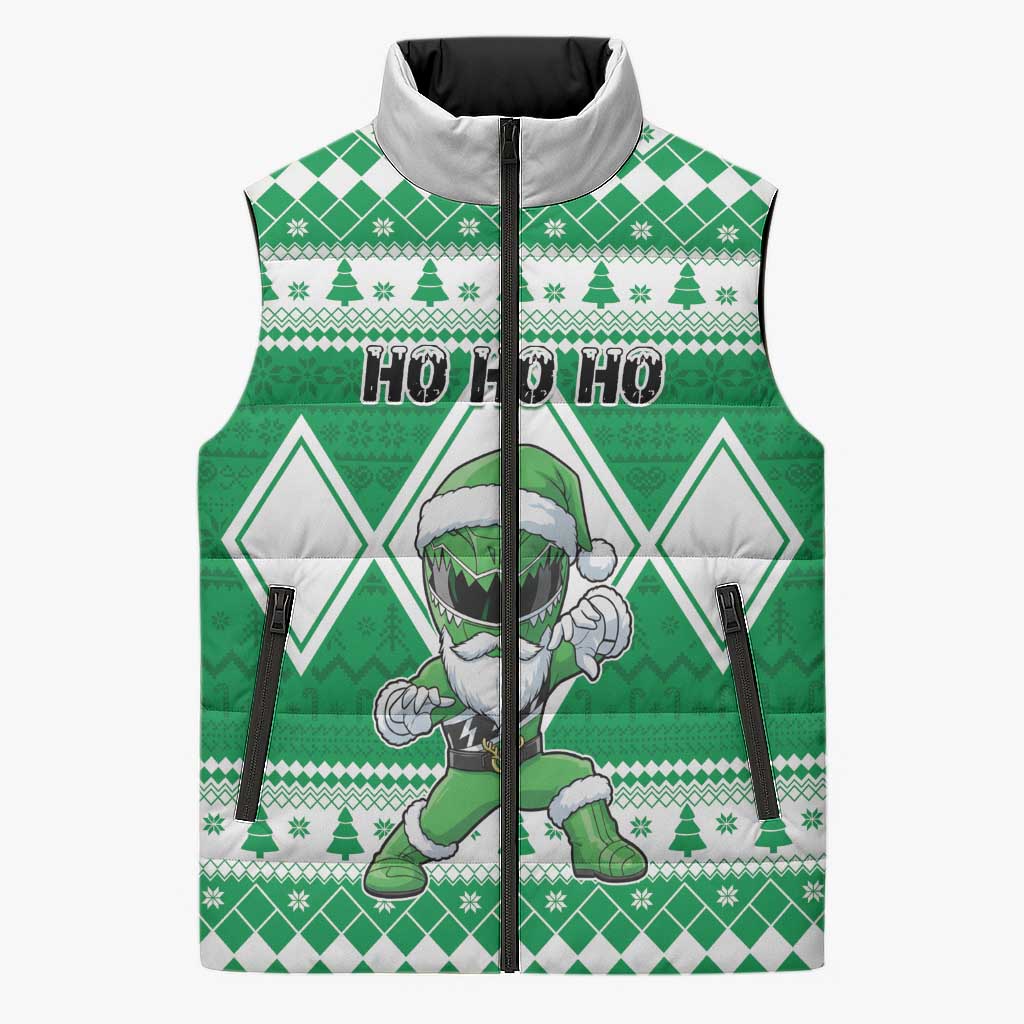 Personalized Power Green Ranger Santa Claus Sleeveless Puffer Jacket Funny Christmas - Wonder Print Shop