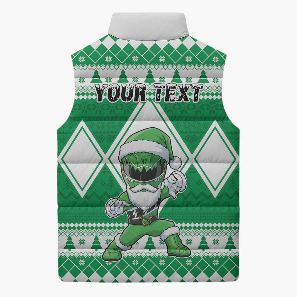 Personalized Power Green Ranger Santa Claus Sleeveless Puffer Jacket Funny Christmas - Wonder Print Shop