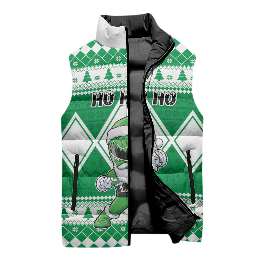 Personalized Power Green Ranger Santa Claus Sleeveless Puffer Jacket Funny Christmas - Wonder Print Shop
